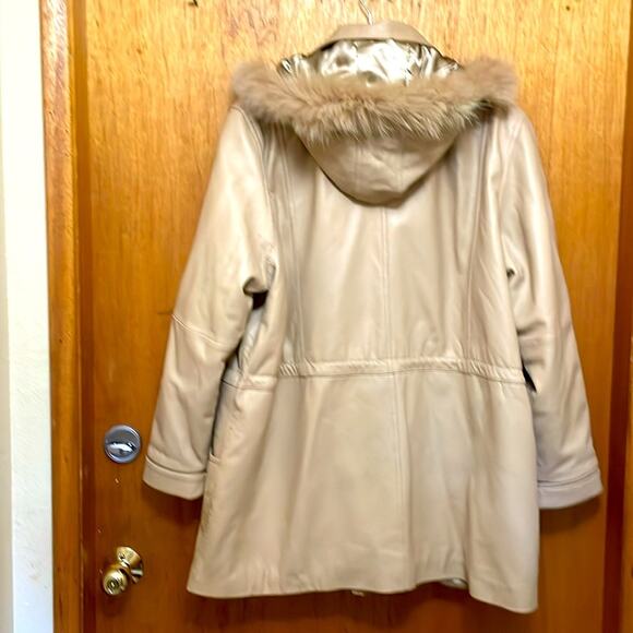 Midnight Velvet Leather Rabbit Fur Lined Hooded Jacket. XL - Picture 3 of 5